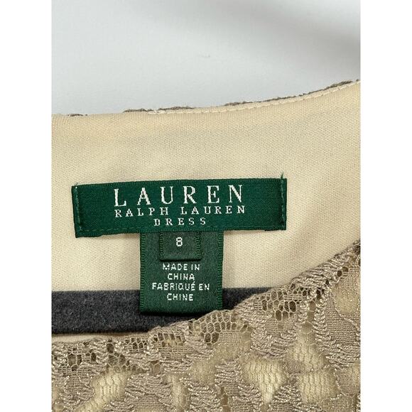 Lauren Ralph Lauren New! Knee Length Mini Dress Gold Lace Formal Cocktail Size 8 - Picture 3 of 12